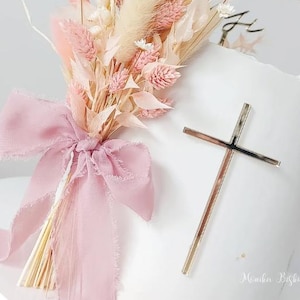 MINIOWELOVE | SLIM CROSS Tortendekor-Set (verschiedene Größen) | Kreuz-Kuchen-Charme | schlankes Kreuz für Torte | goldenes Acrylkreuz | goldenes Kreuz