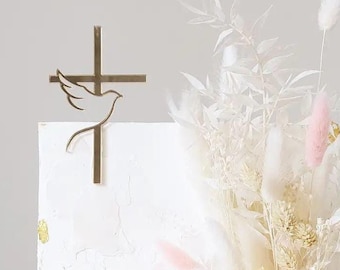 MINIOWELOVE | Cake decor CROSS with a DOVE different sizes | cross cake topper | Kreuz mit einer Taube | gold acrylic cross | gold cross