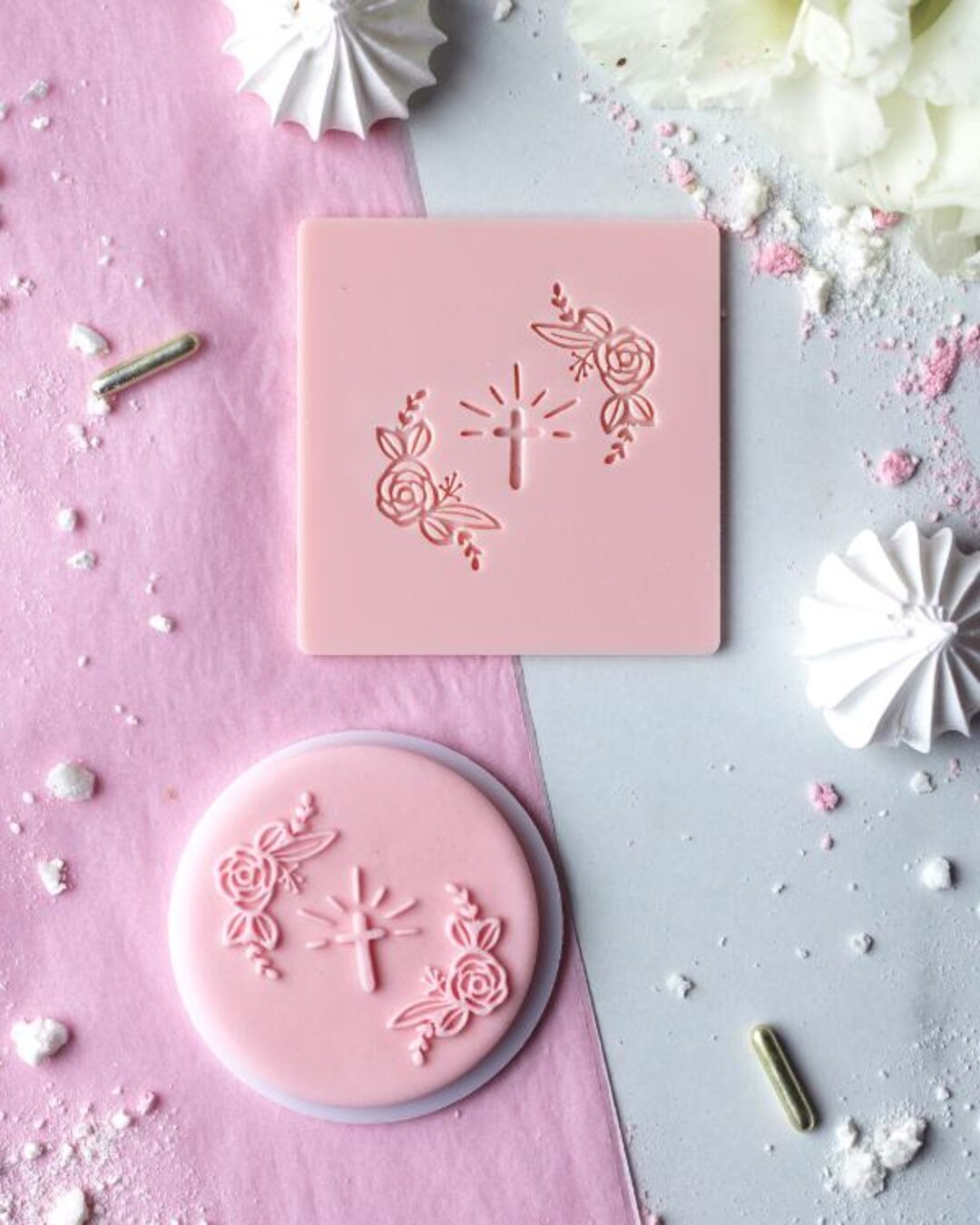 MINIOWELOVE | Embosser CROSS With Flowers | Cake Stamp | Fondant ...