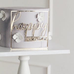 MINIOWELOVE | cake decor happy birthday in a FRAME | birthday cake topper | gold happy birthday for cake | acrylic birthday topper