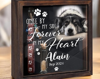 Personalized Memorial Pet Shadow Box with Pet Portrait Photo, Pet Keepsake Collar Holder, Loss Of Dog Sympathy Gift, Dog Memorial Gifts