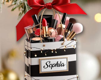 Custom Makeup Ornament with Name, Personalized Beauty Brush Christmas Tree Decoration – Special Gift for Makeup Lovers, Her
