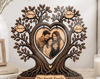 Personalized Family Tree Wooden Block, Custom Family Name Frame, Family Tree Decor, Personalized Family Keepsake, Family Gift, Home Decor