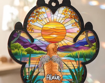 Custom Dog Memorial Suncatcher, Pet Loss Remembrance Gift, Dog Loss Gift for Pet Lovers, Personalized Rainbow Bridge Dog Memorial