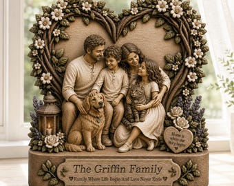 Personalized Family Portrait Wooden Block, Custom Family Photo Sign, Family Name Plaque, Personalized Family Gift, Home Decor Keepsake