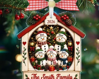Personalized Snowman Family Name Ornament, Custom Family Christmas Ornament, Snowman Christmas Tree Decor, Personalized Holiday Keepsake