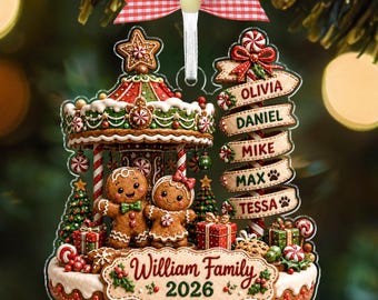 Personalized Gingerbread Family Christmas Ornament, Custom Family Name Ornament, Gingerbread House Christmas Decor, Family Name Keepsake