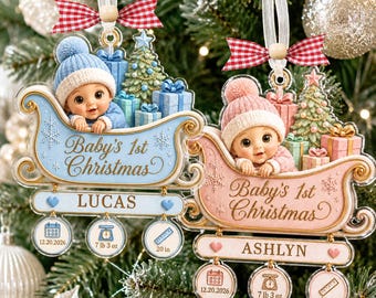 Personalized Baby's 1st Christmas Ornament, Custom Baby Christmas Sleigh Decor, Newborn First Christmas Gift, Newborn Keepsake Gift 2026