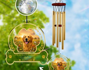 Personalized Dog Memorial Windchime, Custom Pet Photo Suncatcher, Rainbow Crystal Wind Chimes, Dog Remembrance Gift, Pet Memorial Decor