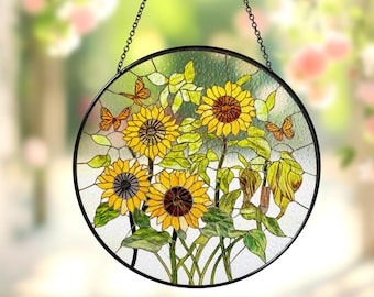 Sunflower Stained Glass Suncatcher Handmade Window,Nature Lovers Perfect For Home Garden Decor,Lightcatcher,Best Gift For Mother's Day Gift,