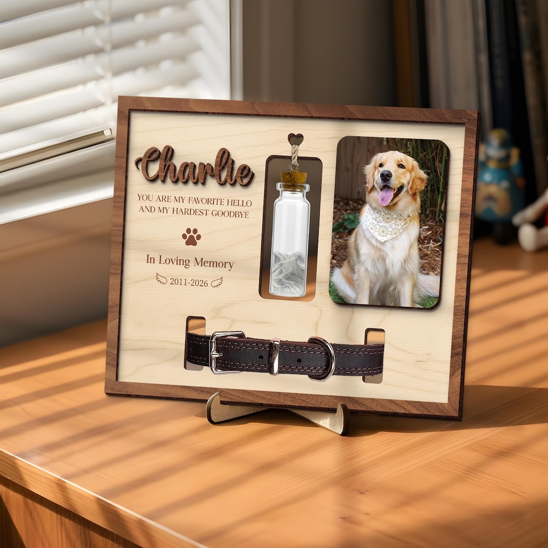 Memorial Pet Collar Holder Sign, Dog Memorial Wood Frame With Collar ...
