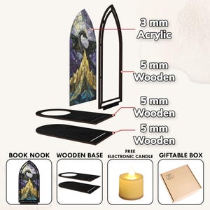 Fantasy Book Nook for Bookaholic, Stained Glass Candle Holder, Fantasy Book Lover & Reader Gift, Bookshelf Decor, Library Decor,Bookish Gift image 2