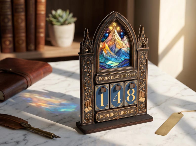 Personalized Fantasy Wooden Book Tracker, Night Court Books Counter, Wooden Book Counter Sign, Bookshelf Decor, Book Lover Gift,Bookish Gift image 14