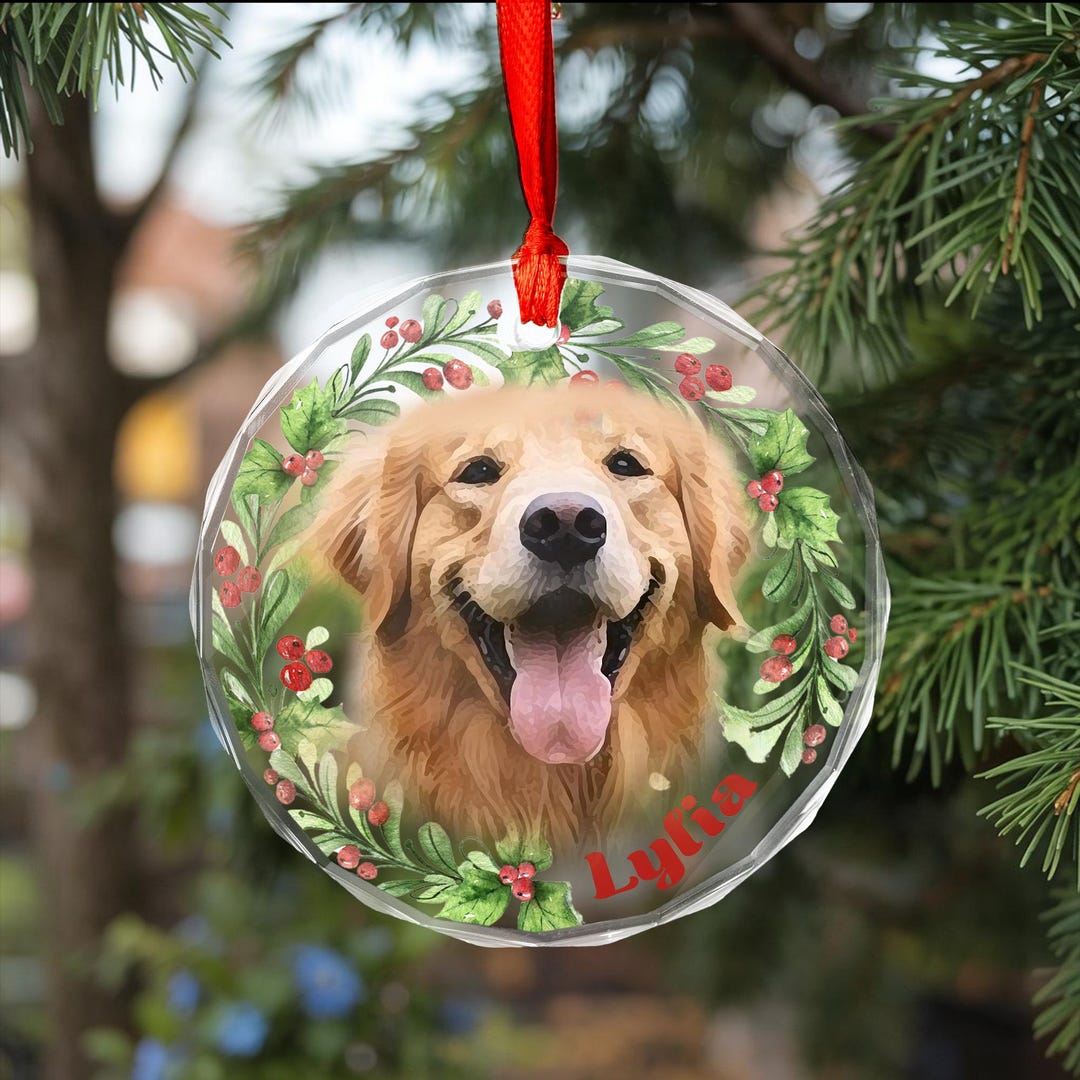 Custom Dog Portrait Christmas Glass Ornament, Dog Ornament From Photo ...