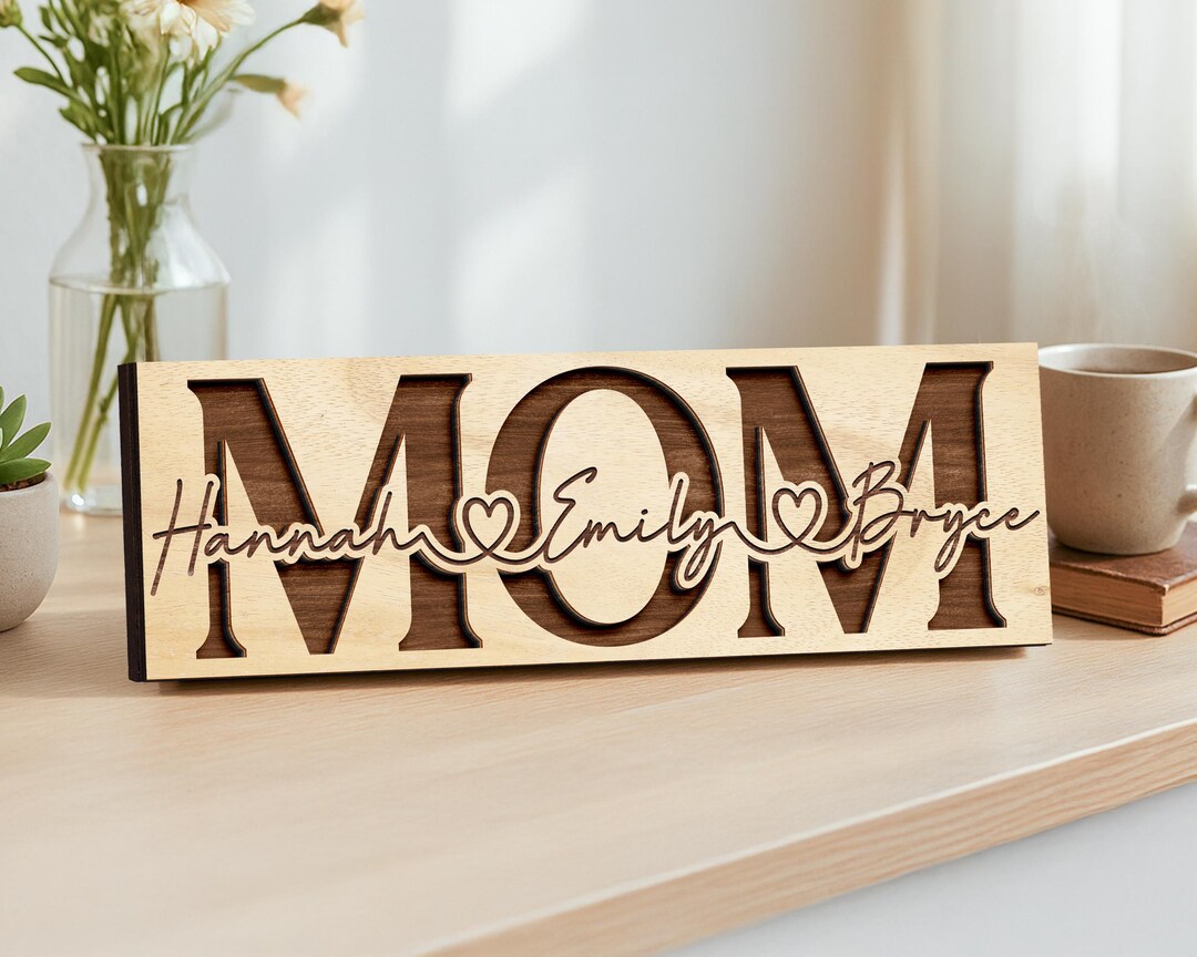 Personalized Mom Sign With Kids Name, Mom Wood Sign, Custom Gift for ...