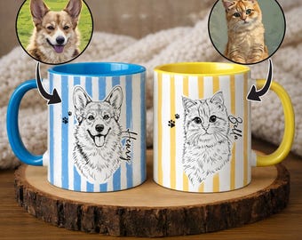 Personalized Pet Portrait Mug, Dog Mug, Cat Mug, Custom Photo Mug, Gift For Dog Lover, Pet Memorial Gift, Dog Mom Gift, Pet Gifts