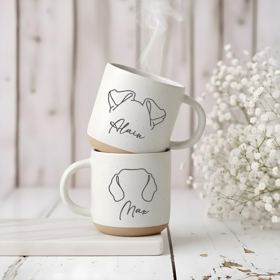 Personalized Dog Ear Pottery Mug With Name, Custom Dog Mom Mug, Dog Mom ...
