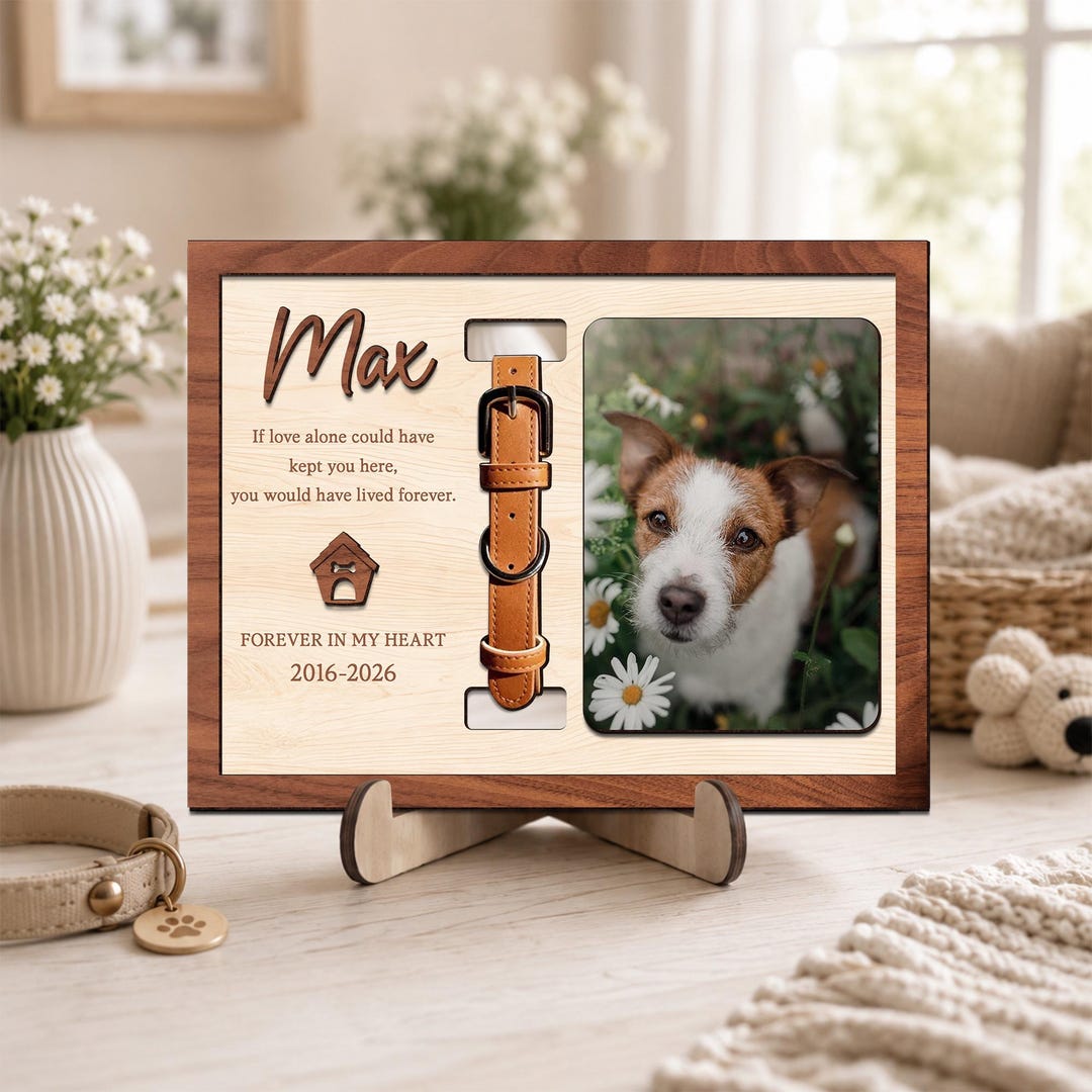Personalized Memorial Pet Collar Holder Frame, Pet Sympathy Photo Frame ...