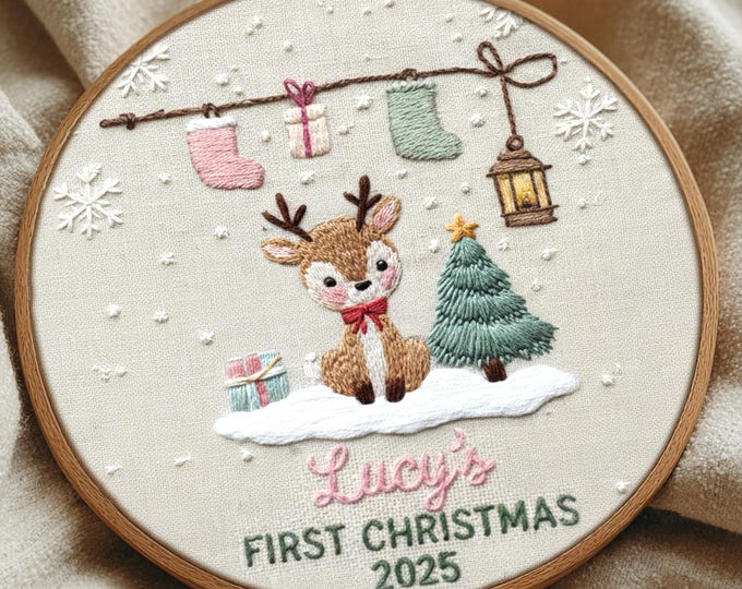 Personalized Baby’s First Christmas Embroidery Hoop Ornament, Baby Embroidered Keepsake, Name Hoop, Newborn Christmas Gift, Baby Ornament