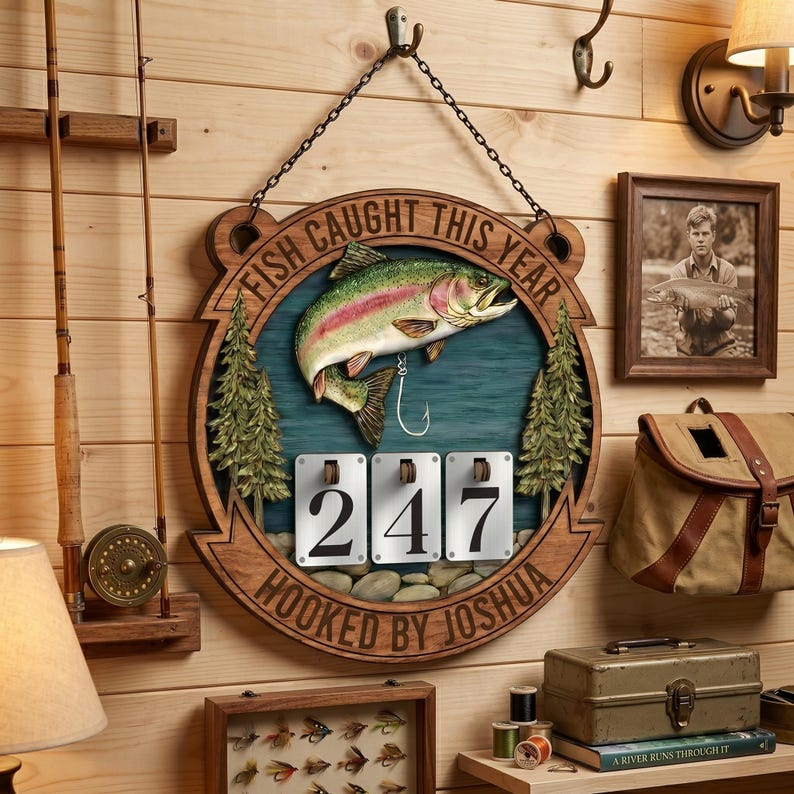 Personalized Fish Caught This Year Sign, Custom Fathers Day Fisher ...