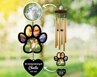Personalized Memorial Suncatcher Wind Chime Dog | Loss Of Dog Gift | Outdoor Wind Chimes | Custom Photo Memorial Gifts | Gift for Pet Lovers