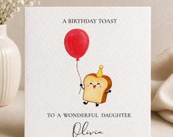 Daughter Birthday Card | Personalized Toast Illustration, Hammered Cardstock