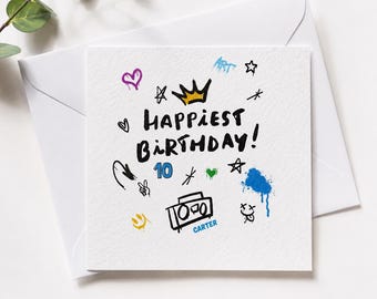 Personalized Graffiti Birthday Card | Modern 10th Birthday for Boys