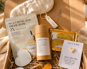 Self-Care Gift Box | Hug In A Box, Sleep Mask, Bath Salts, Gua Sha Tool