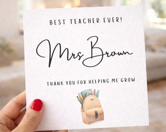 Personalised Teacher Card | Watercolour School Illustration, End of Year Gift