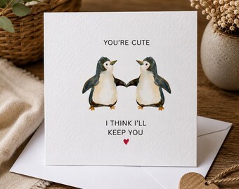 Penguin Anniversary Card | Funny Relationship Greeting Card, Textured Cardstock