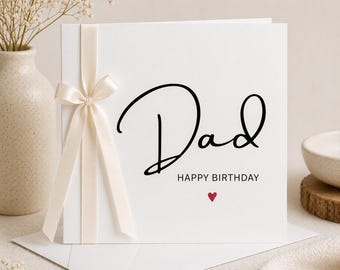 Dad Birthday Card – Elegant Ribbon Detail, Modern Neutral Greeting