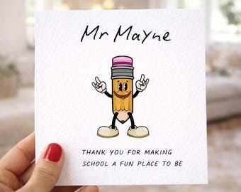 Personalised Teacher Thank You Card | Custom Name Watercolour Illustration