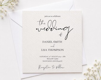 Minimalist Wedding Invitation | Modern Script Black White Invite (Printed)