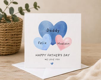 Personalised Watercolour Hearts Father's Day Card | Custom Daddy Birthday Card