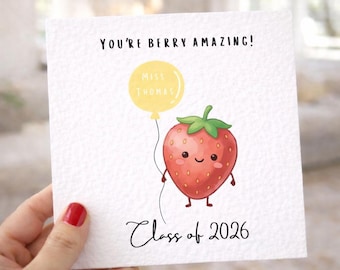 Personalised Strawberry Card – Class of 2026 Teacher Thank You Gift
