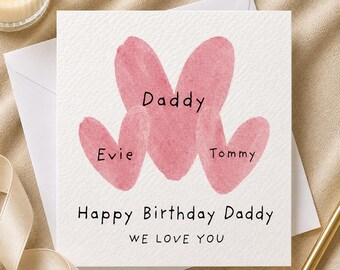 Personalised Watercolour Heart Daddy Birthday Card, Custom Dad Card from children