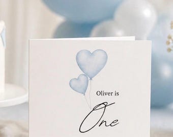 Personalized 1st Birthday Card | Watercolor Balloons, Keepsake