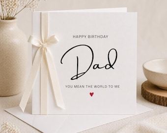 Dad Birthday Card – Elegant Ribbon Detail, Modern Neutral Greeting