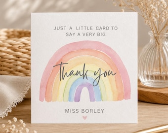 Personalised Teacher Thank You Card | Rainbow Watercolour | Hammered Finish 6x6