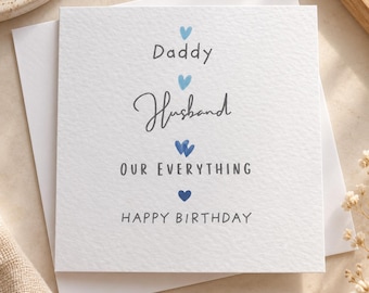 Personalised Daddy Husband Birthday Card, Minimalist Family Greeting (6x6 Inch)
