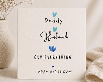 Personalised Daddy Husband Birthday Card, Minimalist Family Greeting (6x6 Inch)