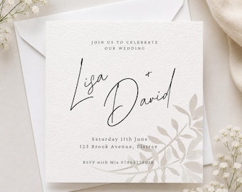 Modern Script Wedding Invitation | Black & White Minimalist Invite