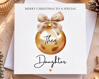 Personalised Daughter Christmas Card | Watercolour Bauble, Name Inside (6x6 Inch)