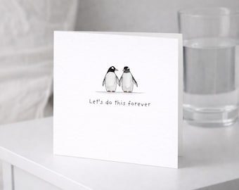 Penguin Watercolor Card | Anniversary, Wedding, Engagement Greeting 6x6 Inch