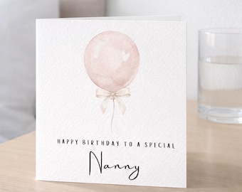 Nanny Birthday Card – Watercolour Balloon, Hammered Finish, Elegant Design