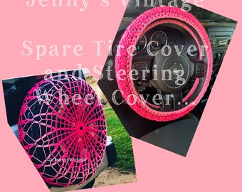 Spare Tire Cover and matching Steering Wheel Cover gift set, Crochet Steering wheel and Spare Tire Cover Set