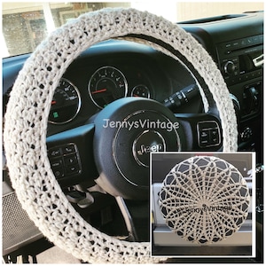 Handmade Steering Wheel Cover and Handmade Spare Tire Cover gift set, Crochet Steering Wheel Cover and Crochet Spare Tire Cover Set