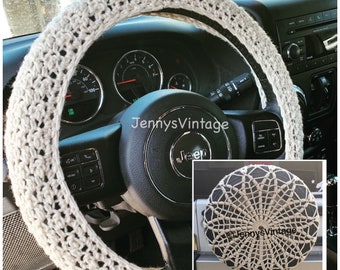 Handmade Steering Wheel Cover and Handmade Spare Tire Cover gift set, Crochet Steering Wheel Cover and Crochet Spare Tire Cover Set