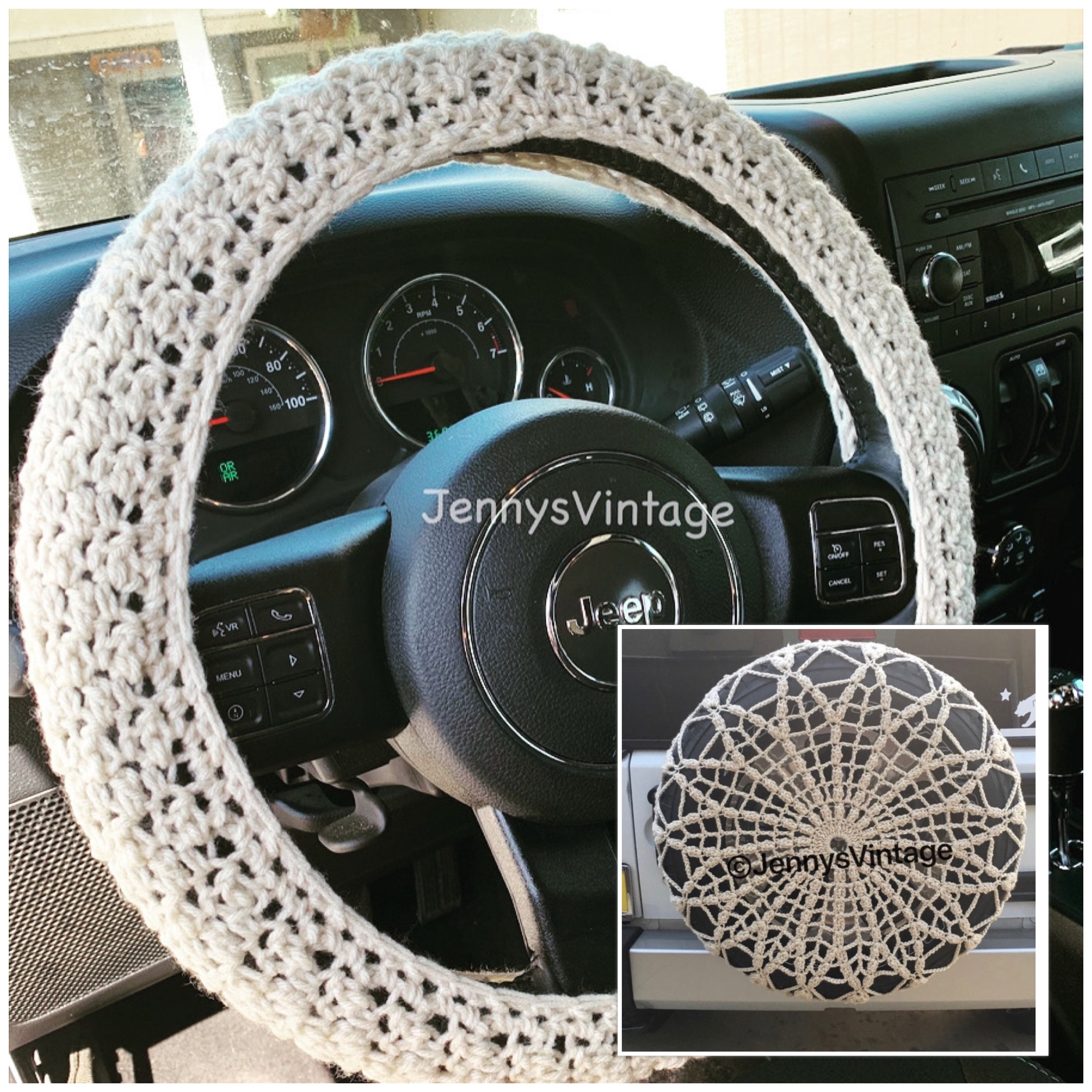 Handmade Steering Wheel Cover and Handmade Spare Tire Cover Gift