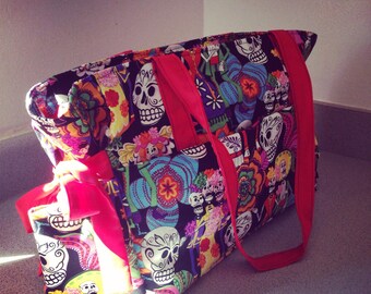 Day of the Dead Diaper Bag, Skulls Diaper Bag, Dia de los Muertos Diaper Bag, Rockabilly Baby Bag